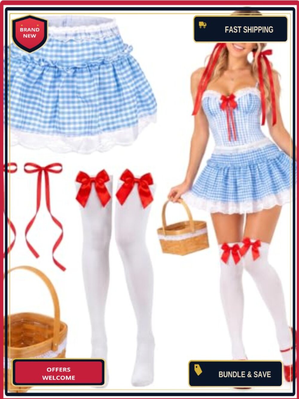 Wizard Fairytale Halloween Costume Set Mini Skirt Socks Basket